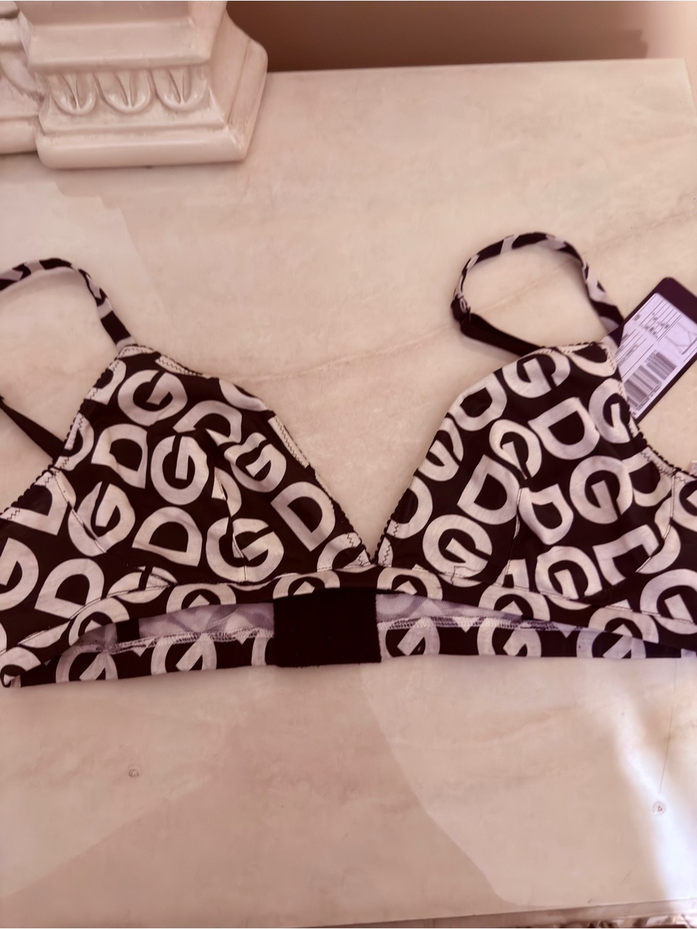 DOLCE & GABBANA Underwear Black
White DG Print Non Wire Cotton Bra IT4 AUTH